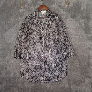 Natori Black and White Geometric Sleep Shirt Button Up Womens Medium